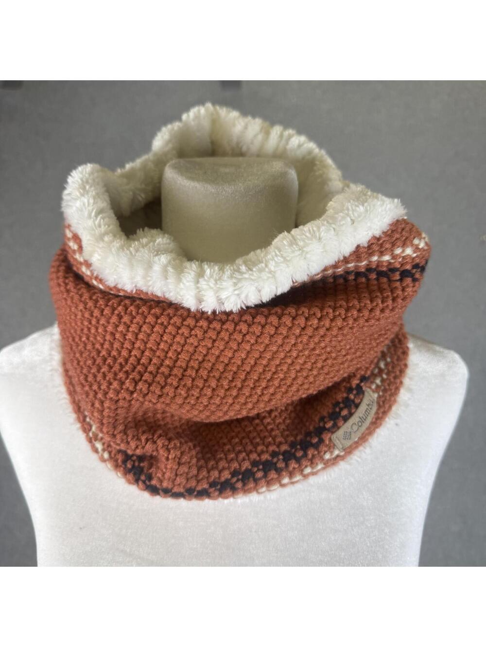 Columbia Womens Size One Size Knit Cowl Neck Shawl Scarf White Brown Neck Warmer